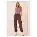 Happiness İstanbul Women's Brown Wide Jogging Sweatpants