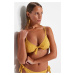 Trendyol Mustard Gingham Textured Triangle Tie Textured Bikini Top