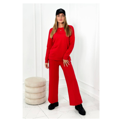 Cotton set Sweatshirt + Wide leg trousers red