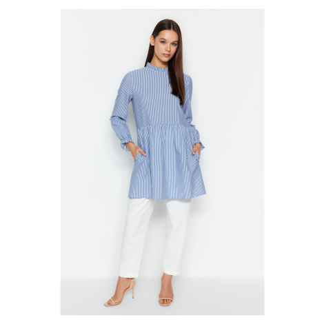 Trendyol Blue High Neck Gathered Detailed Tunic