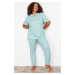 Trendyol Curve Mint Bow Detailed Camisole Knitted Pajamas Set