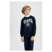 DEFACTO Boy's Crew Neck Printed Thick Sweatshirt