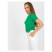 Green ribbed basic blouse with slit RUE PARIS
