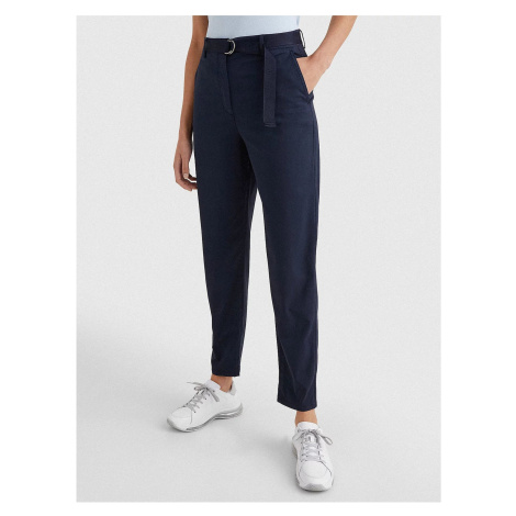 Navy Blue Women's Cropped Trousers with Belt Tommy Hilfiger - Women