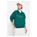 Trendyol Emerald Green Shirt Collar Embroidered Regular Fit Fleece Inside Knitted Sweatshirt