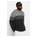 Trendyol Gray Slim Fit Crew Neck Color Block Knitwear Plus Size Sweater