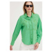 Ľanová košeľa Answear Lab zelená farba, voľný strih, s klasickým golierom