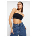 Trendyol námornícka modrá pletená trblietavá podprsenka crop top