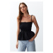 Trendyol Black Cotton Poplin Detailed Strap Flexible Knitted Blouse