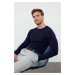 Trendyol Navy Blue Slim Crew Neck Textured Knitwear Sweater