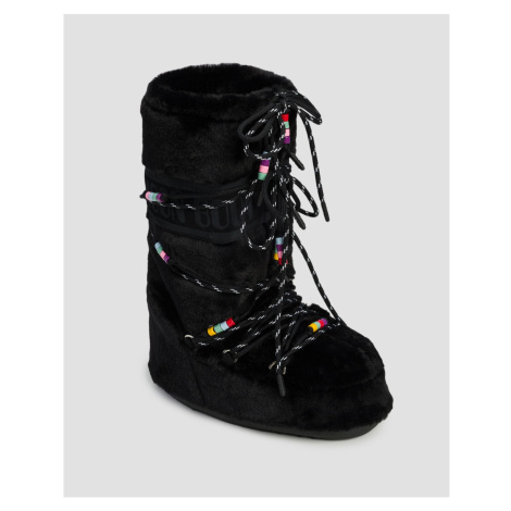 Čierne Dámske Kožušinové Zimné Topánky Moon Boot Icon Faux Fur Beads