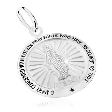 Prívesok zo striebra 925, motív Zázračnej medaily - Panna Mária, modlitba