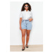 Trendyol Curve Light Blue High Waist Straight Fit Denim Shorts