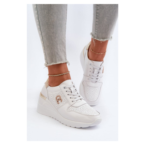 Women's leather wedge sneakers white D&A