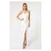 Lafaba Women's White Backless Long Evening Dress with a Slit