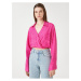 Koton Crop Blouse Wrapped Shirt Collar Long Sleeve