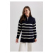 DEFACTO Regular Fit Polo Neck Striped Tunic