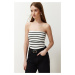 Trendyol Black Striped Strapless Ribbed Stretchy Knitted Blouse