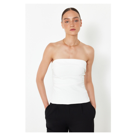 Trendyol Ecru Strapless Fitted Draped Woven Blouse