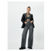 Koton Extra široké nohavice džínsy s kameňmi štandardný pás neelastická bavlnená tkanina s vreck