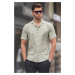 Madmext Water Green Striped Slim Fit Men's Short Sleeve Shirt 5591