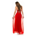 Dlhé trendy šaty s flitrami - červené