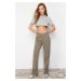 Trendyol Khaki Pocket Detailed High Waist Wide Leg Jeans