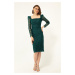 Lafaba dámske smaragdovo zelené štvorcové golier trblietavé midi večerné šaty.