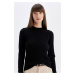 DEFACTO Regular Fit Crew Neck Knitted Buttoned Black Knitwear Sweater