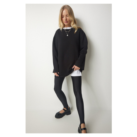 Happiness İstanbul Women's Black Shark Oversized Knitted Sweatshirt