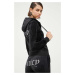 Mikina Juicy Couture dámska, čierna farba, s kapucňou, s nášivkou