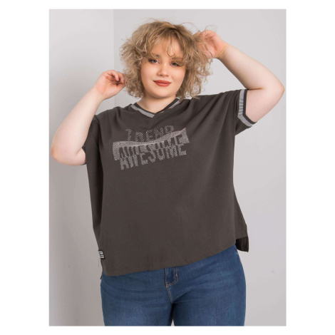 Dark khaki blouse plus size with application Billi