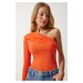 Happiness İstanbul Women's Orange One Shoulder Gather Detailed Knitted Blouse