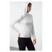 Trendyol White Micro Reflective Print Detailed Hooded Knitted Sports Top/Blouse