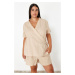 Trendyol Curve Beige Double Breasted Stripe Detailed Woven Pajama Set