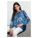 Trendyol Blue Floral Patterned Oversize Wide Pattern Shirt