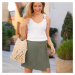 Blancheporte Jednofarebné sukňové šortky so zavinovacím efektom na gombíky khaki