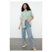 Trendyol Mint Pocket Oversize Wide Pattern Woven Shirt