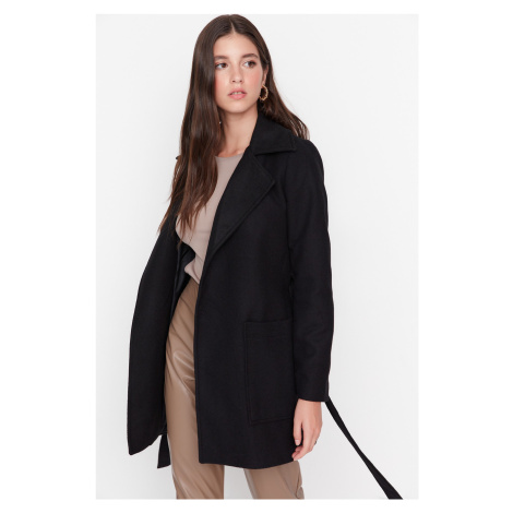 Trendyol Black Fitted Belted Woolen Cachet Coat