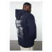 Trendyol Navy Blue Oversize/Wide Cut Hooded Back Text Printed Plus Size Sweatshirt