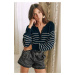 Madmext Navy Blue Turtleneck Striped Knitwear Sweater