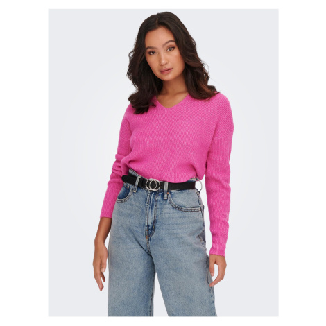 Ružový dámsky rebrovaný sveter ONLY Camilla