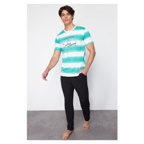 Trendyol Green Regular Fit Striped Knitted 100% Cotton Pajama Set