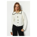 Trendyol Ecru Soft Textured Contrast Colored Knitwear Cardigan