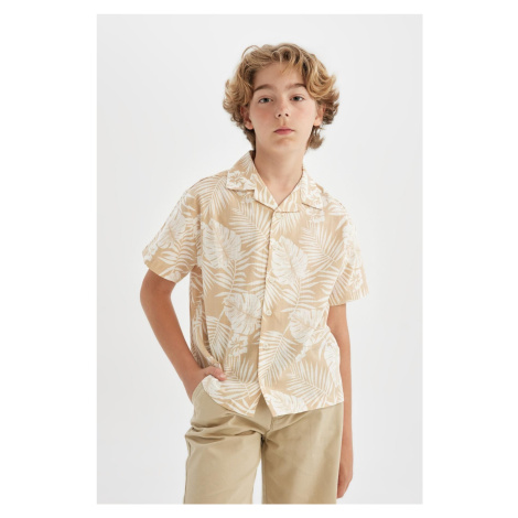 DEFACTO Boy's Polo Collar Patterned Linen Look Short Sleeve Shirt