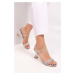 Shoeberry Women's Dima Silver Skin Stone Heeled Slippers & Shoes