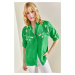 Bianco Lucci Women's Daisy Embroidered Sleeve Fold Ayrobin Linen Shirt