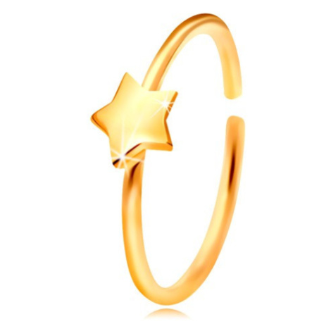 Zlatý 14K piercing do nosa, lesklý krúžok s hviezdičkou, žlté zlato