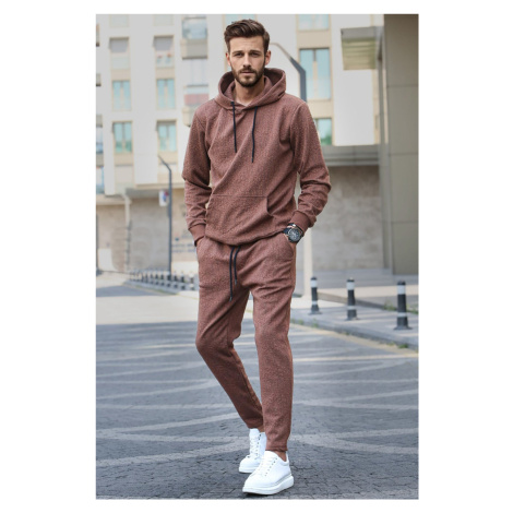 Madmext Brown Hooded Basic Tracksuit Set 5903
