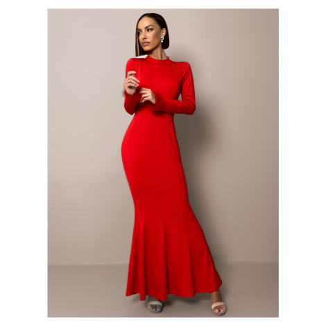 Červené spoločenské šaty ECHIDNA s dlhým rukávom